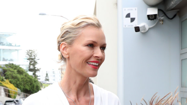 Sarah Murdoch arriving at Bondi Icebergs last Friday with her huge new diamond necklace.