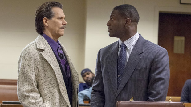 Kevin Bacon as FBI agent Jackie Rohr and Aldis Hodge as lawyer Decourcy Ward square off in City on a Hill.