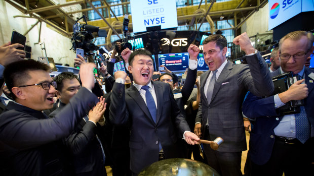 Forrest Li at Sea Ltd's IPO at the NYSE in New York in 2017.  After a rocky first year of trading, Sea's stock has gone on to trounce everything in its class.