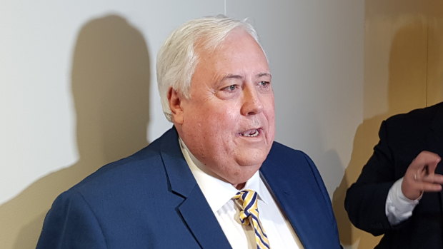 Clive Palmer speaks to media following the 2019 Queensland Senate Ballot draw in Brisbane.