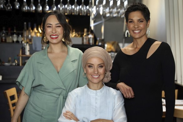 Melissa Leong, Susan Carland and Narelda Jacobs in <i>Dinner Guest.