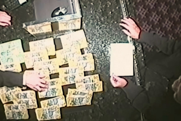 Crown casino surveillance footage presented in a 2019 court case in which a man was prosecuted for money laundering.