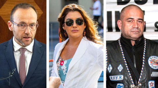 Greens leader Adam Bandt, left, Lidia Thorpe, and Dean Martin.