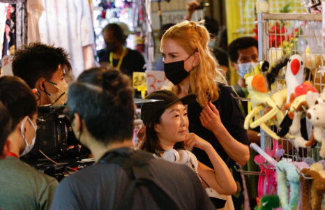 Nicole Kidman during the filming of a scene for the Amazon Prime series Expats in Hong Kong.