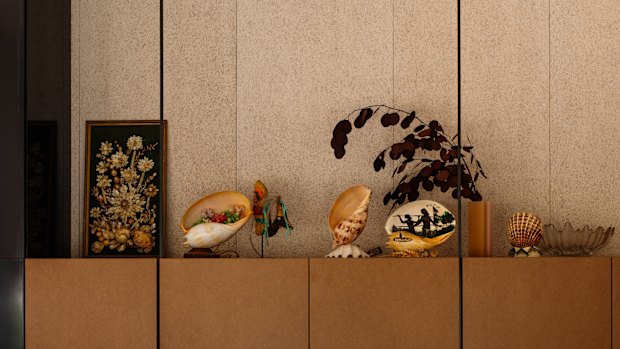 A recently completed beach house featuring an extensive collection of shell art.
