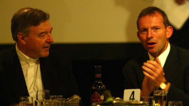Cardinal George Pell with then federal health minister Tony Abbott at the 2004  Catholic Administrator Conference.