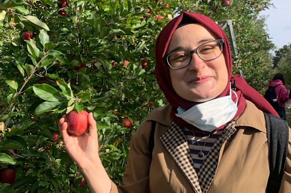 Rumeysa Ozturk on an apple-picking trip in 2021.