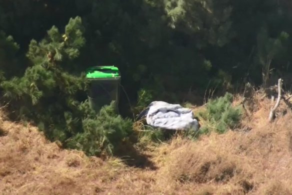 A wheelie bin at the crime scene.