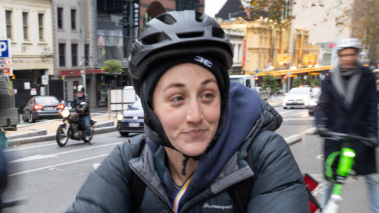 Lawyer Louisa Borchers (pictured on Friday) started riding to work in the city from Brunswick East after COVID lockdowns and said separated bike lanes were the main reason why.