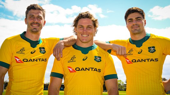 Wallabies squad members Jake Gordon, Michael Hooper and Jack Maddocks.