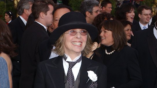 Diane Keaton on the red carpet at the Academy Awards in 2004 wearing Ralph Lauren.