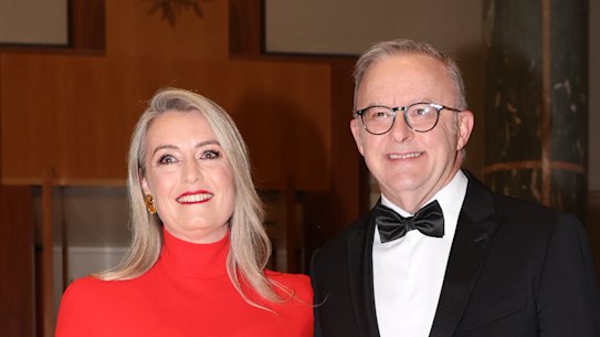 Prime Minister Anthony Albanese Jodie Haydon arrive at the Midwinter Ball in August.