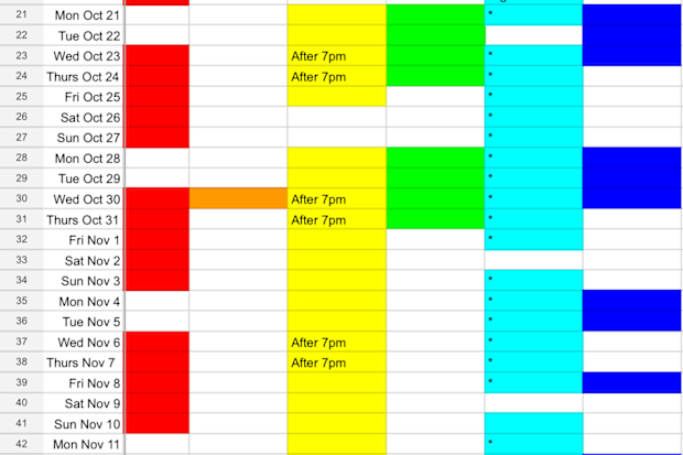 Spreadsheet for friendship hangouts