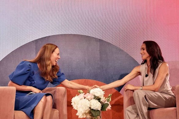 Gemma O’Neill and Meghan, Duchess of Sussex spoke to a room of over 200 women, including high-profile guests such as Jackie ‘O’ Henderson and Carrie Bickmore.