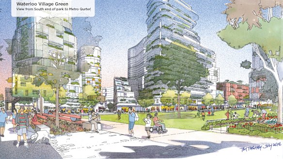 An artist's impression for one of the options of the redevelopment, the Waterloo Village Green. 