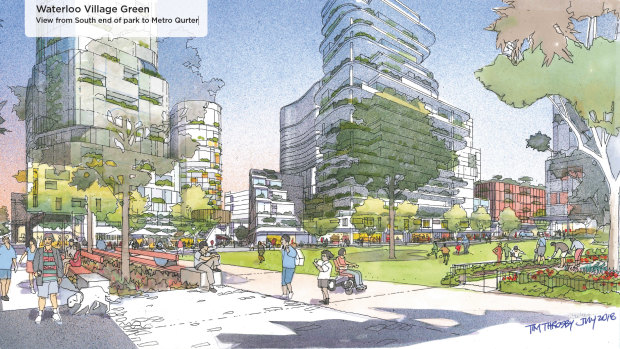 An artist's impression for one of the options of the redevelopment, the Waterloo Village Green. 