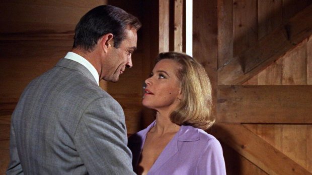 James Bond (Sean Connery) and Pussy Galore (Honor Blackman) in Goldfinger.