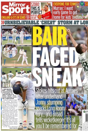 Front page of the Star Sport after the Ashes Jonny Bairstow stumping controversy at Lord’s.