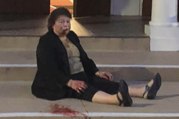 Penelope Katsavos was violently bashed as she opened her local Greek Orthodox church in South Yarra in March last year.