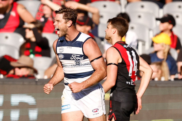 The Bombers had no answers for Tom Hawkins and Geelong in April.