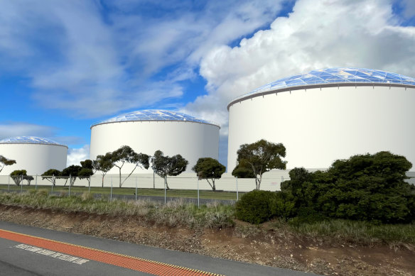 An artist’s impression of what the new storage tanks at the Geelong oil refinery will look like when complete.