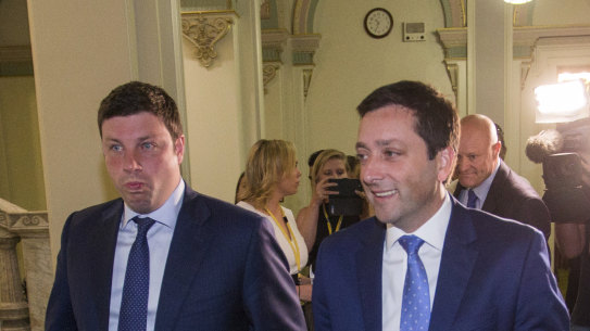 Opposition MP Tim Smith (left) and his leader, Matthew Guy, are close friends. 