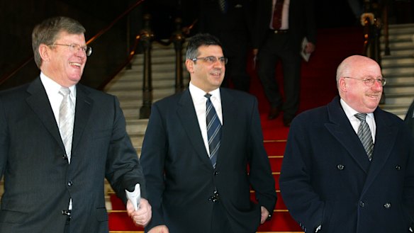 Tony Peek (right) with Wayne Jackson and Andrew Demetriou.