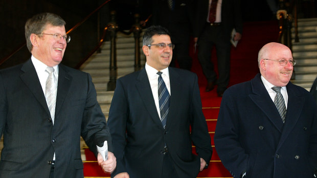 Tony Peek (right) with Wayne Jackson and Andrew Demetriou.