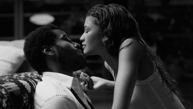 John David Washington as Malcolm and Zendaya as Marie in Malcolm & Marie. 