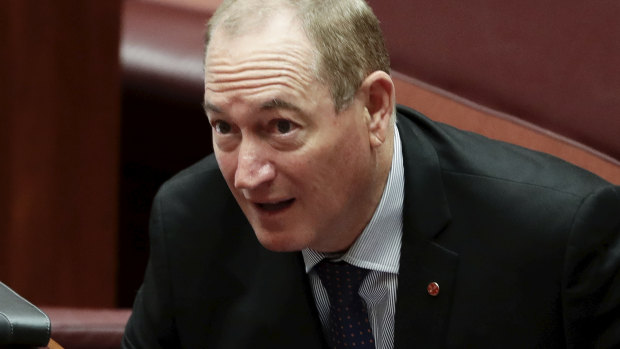 Senator Fraser Anning during debate in the Senate.