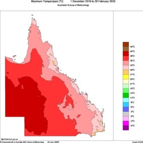 Queensland's temperature map for summer 2019-20.