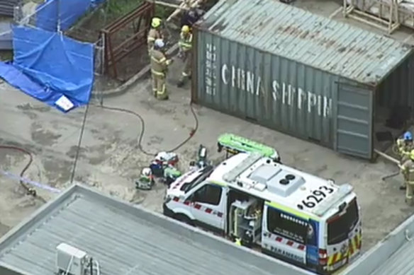 Emergency services at the site in Campbellfield where the man died.