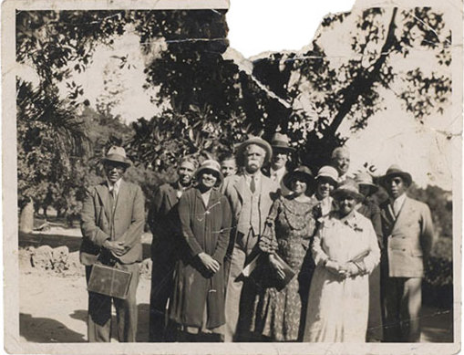 William Cooper (centre) with the founding members of the Australian Aborigines’ League at the opening in Northcote, around 1934.