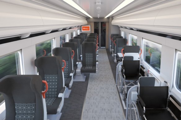The interiors of the new regional trains.