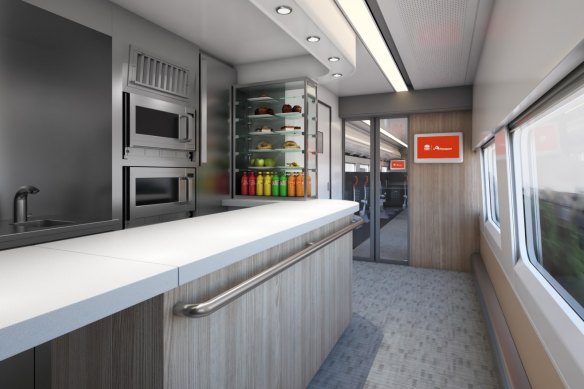 An artist’s impression of the buffet facilities in the new regional trains.