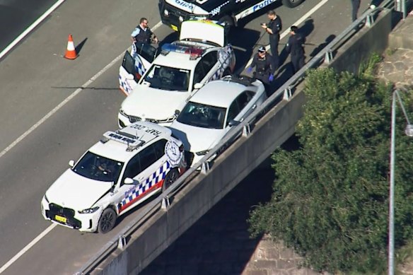 A white Audi allegedly used in underworld shootings in Panania was intercepted by anti-gang police in a high-speed chase.