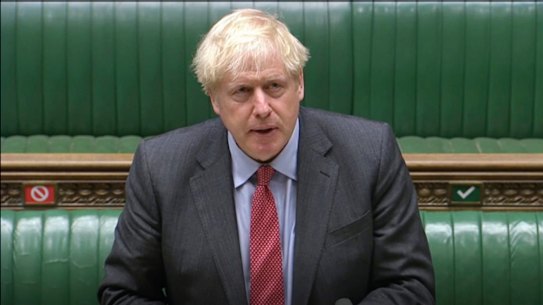 Britain's Prime Minister Boris Johnson makes a statement to MPs in the House of Commons on the latest situation with the coronavirus pandemic.
