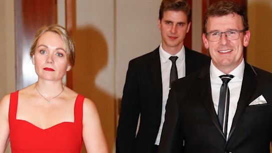 Rachelle Miller and Alan Tudge arriving at the Midwinter Ball together in 2017.