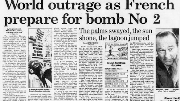 The Sydney Morning Herald coverage of the decision by Jacques Chirac to resume nuclear testing in the Pacific in 1995.