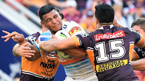 Moeaki Fotuaika of the Titans during the Round 13 NRL match against the Broncos at Suncorp Stadium in June. 