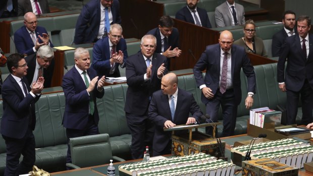 Treasurer Josh Frydenberg delivering this year’s budget. An update later this month is expected to show an improvement but still a large deficit.