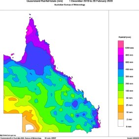 Queensland's rainfall map for summer 2019-20.