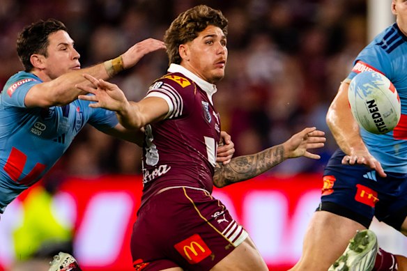 Reece Walsh was sent in during game three of State of Origin at Suncorp Stadium.