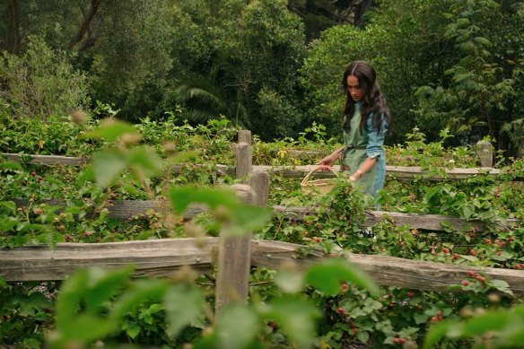The Duchess of Sussex foraging for food in her Montecito garden on Netflix show With Love, Meghan.
