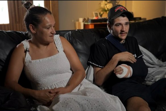 Kaleb Macqueen is seen with his mother, Jessica Johnson.