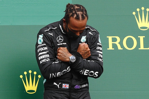 Lewis Hamilton's podium tribute to Black Panther star Chadwick Boseman, who died on Friday.