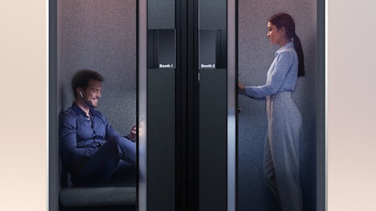 Boeing’s planned workstation, or phone booth, in the sky.