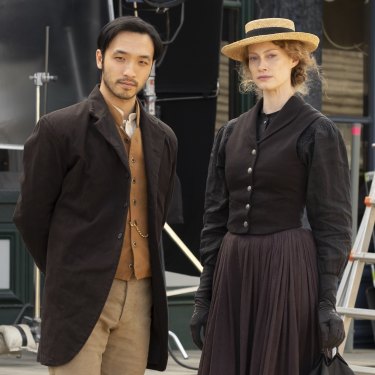 Yoson An and Alyssa Sutherland star in SBSâs gold-rush drama New Gold Mountain.