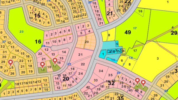 About 80 blocks (in pink) in a section of Campbell, which are zoned for multi-unit housing.