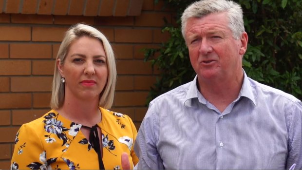Labor's mayoral candidate Patrick Condren, with councillor Kara Cook, announces Labor's proposed rates discount.